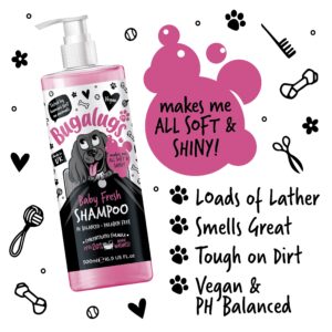 BUGALUGS Baby Fresh Dog Shampoo 500ml dog grooming shampoo products for smelly dogs with baby powder scent, best puppy shampoo baby fresh, shampoo conditioner, Vegan pet shampoo professional (500ml)