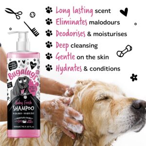 BUGALUGS Baby Fresh Dog Shampoo 500ml dog grooming shampoo products for smelly dogs with baby powder scent, best puppy shampoo baby fresh, shampoo conditioner, Vegan pet shampoo professional (500ml)