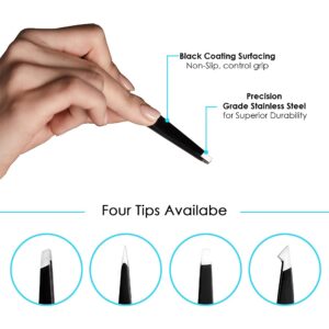 Candure Tweezers for Eyebrows - Professional Stainless Steel Slanted and Pointed Tip Hair Tweezers Set for Ingrown Hair, Blackhead Removal, Eyelash Extension, Eyebrows Plucking Beauty Tool for Women