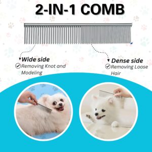 Candure Dematting Comb for Dog and Cat, Pet Grooming Rake and Brushes for Small, Medium & Large Dogs 17+9 Double Sided Deshedding Tool Removes Knots and Tangled Hair (Blue)