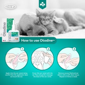 ICF Otodine | Cat & Dog Ear Cleaner Solution | Dog Ear Drops to Stop Wax Build Up, Head Shaking, Discomfort, Ear Odour & Scratching | 100ml