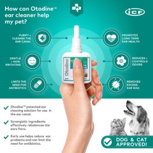 ICF Otodine | Cat & Dog Ear Cleaner Solution | Dog Ear Drops to Stop Wax Build Up, Head Shaking, Discomfort, Ear Odour & Scratching | 100ml