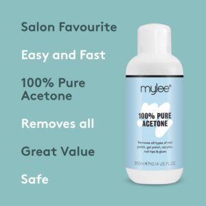 Mylee 100% Pure Acetone Gel Nail Polish Remover for UV/LED, Gel Soak Off, Removes All Types of Nail Polish, Gel Polish, Acrylic, Gels, Nail Tip & Glue