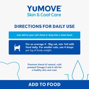 YuMOVE Skin & Coat Care Moulting for All Cats |Previously YuDERM Moulting Cat | Coat and Skin Supplement for Cats with Dry or Dull Coats | 50ml | Packaging may vary